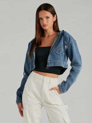 Laid Back Cool Denim Crop Hoodie