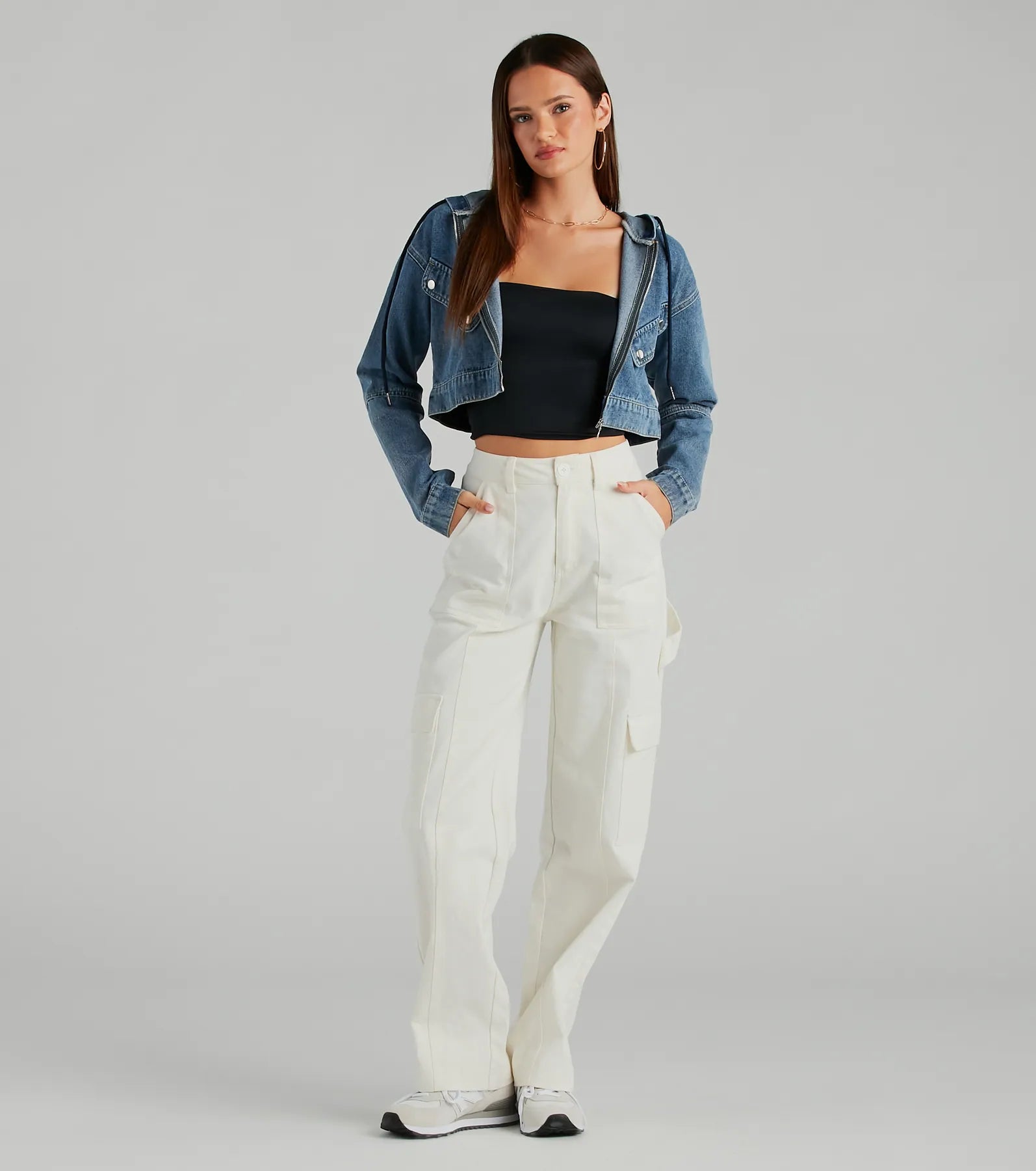 Laid Back Cool Denim Crop Hoodie - Image 3