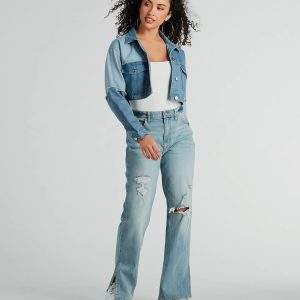 Trendsetter Denim Patchwork Cropped Jean Jacket