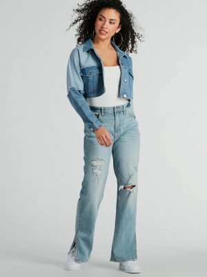 Trendsetter Denim Patchwork Cropped Jean Jacket