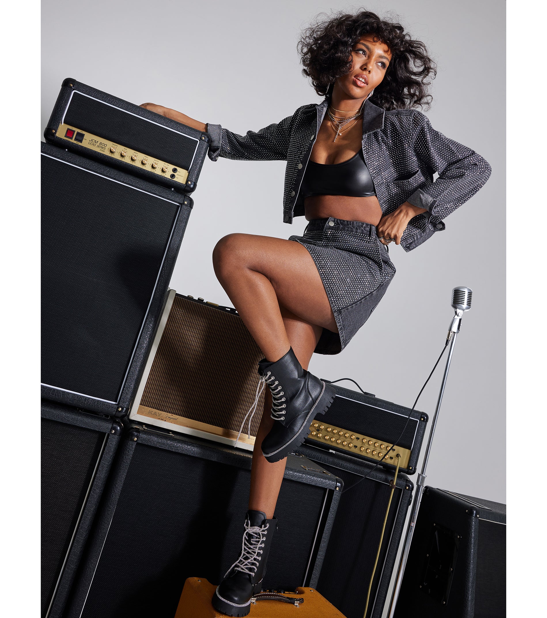 Edgy Era Rhinestone Cropped Denim Jacket - Image 5