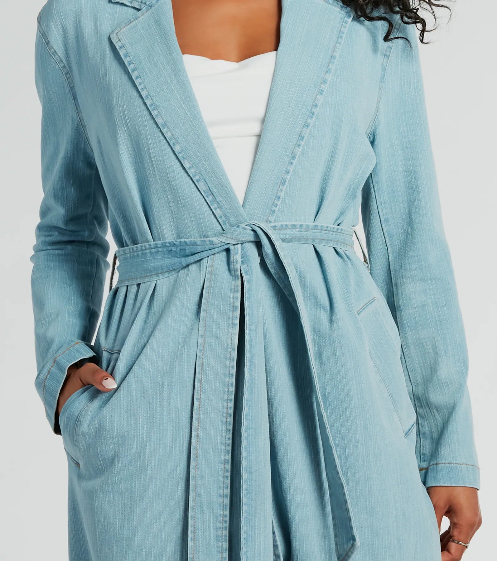 Most Coveted Belted Denim Trench Coat - Image 4
