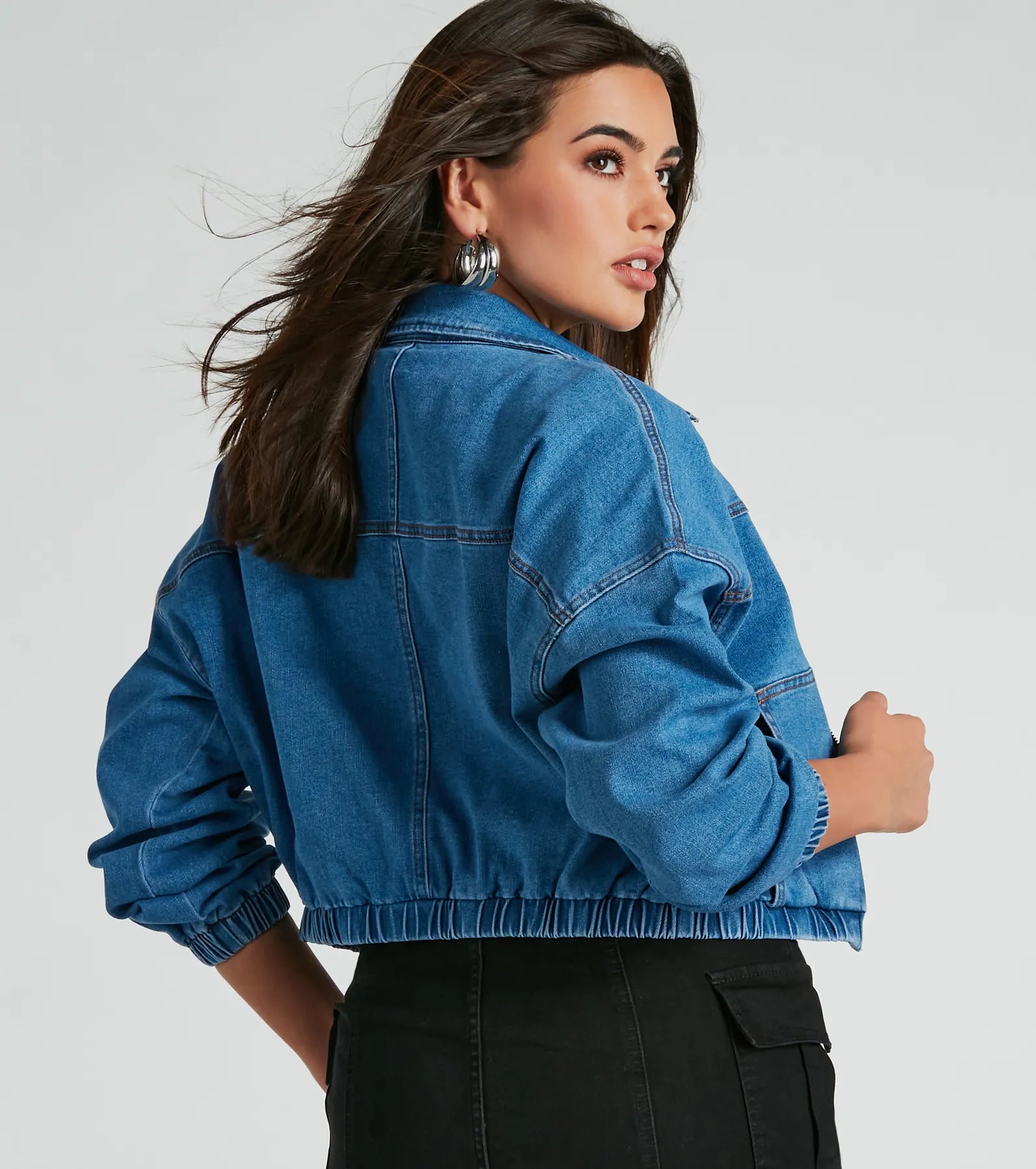 Trendy Destination Denim Bomber Jacket - Image 4