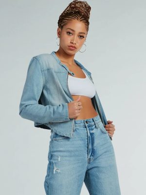 Time To Slay Zip-Up Denim Moto Jacket