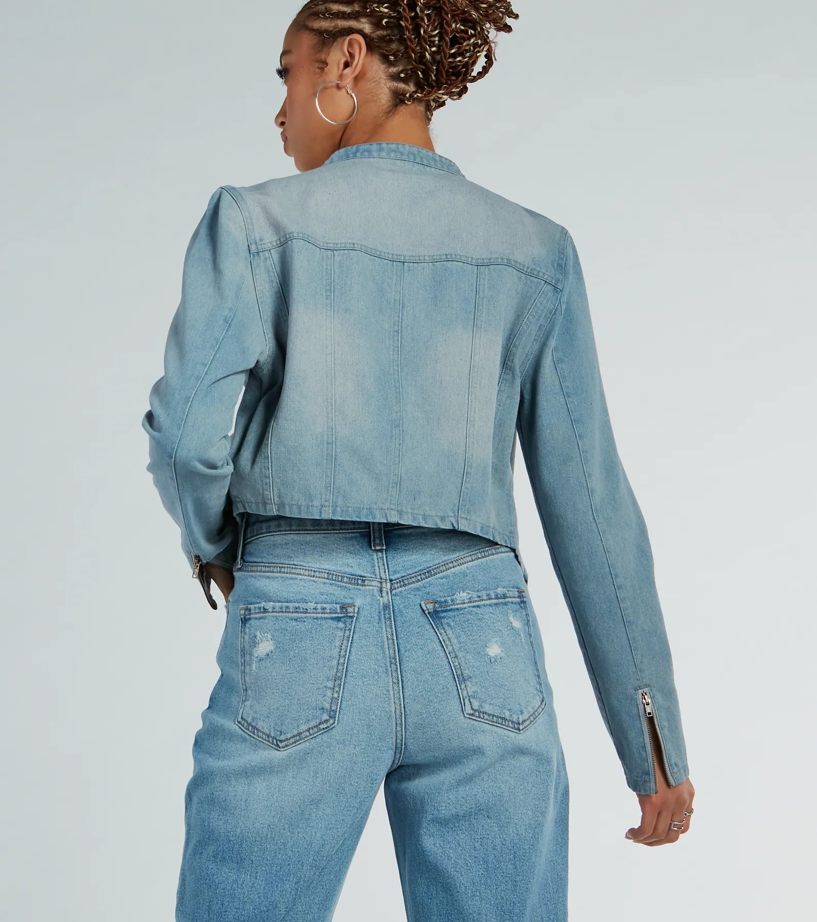 Time To Slay Zip-Up Denim Moto Jacket - Image 2