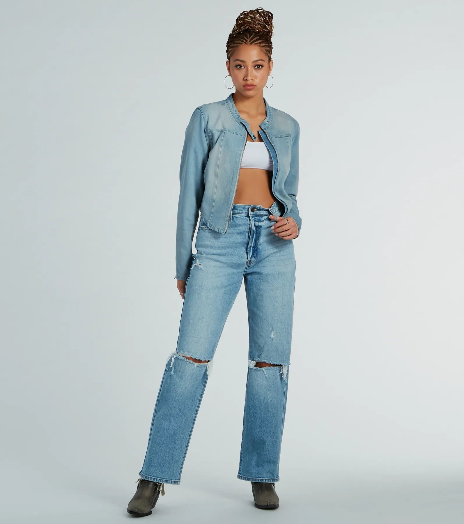 Time To Slay Zip-Up Denim Moto Jacket - Image 3