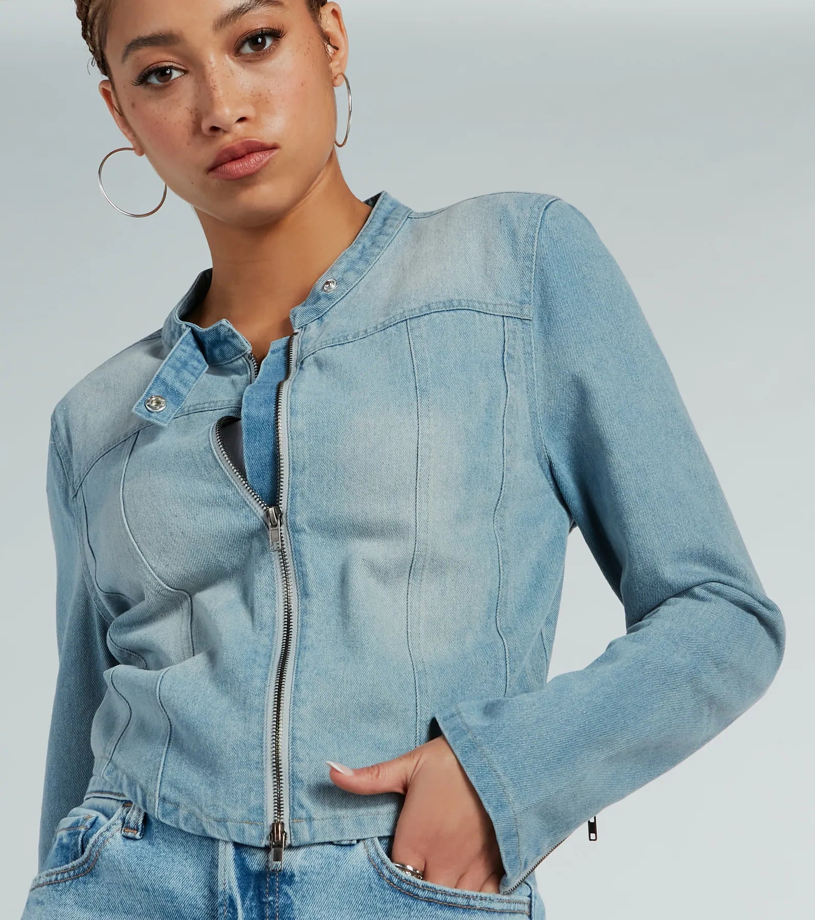 Time To Slay Zip-Up Denim Moto Jacket - Image 4