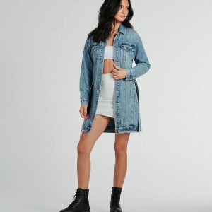 Crushin' It Belted Denim Trench Jacket