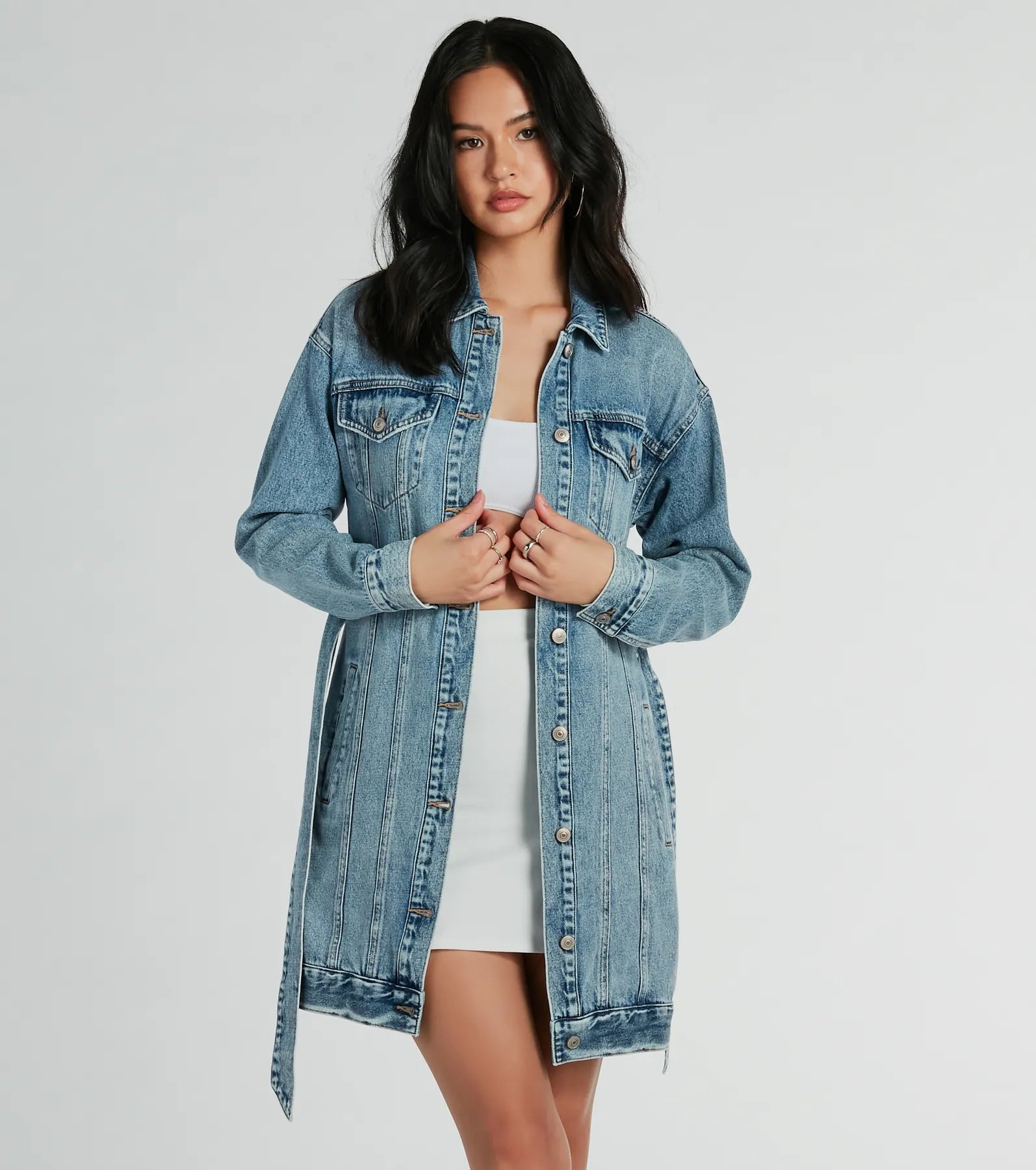 Crushin' It Belted Denim Trench Jacket - Image 2