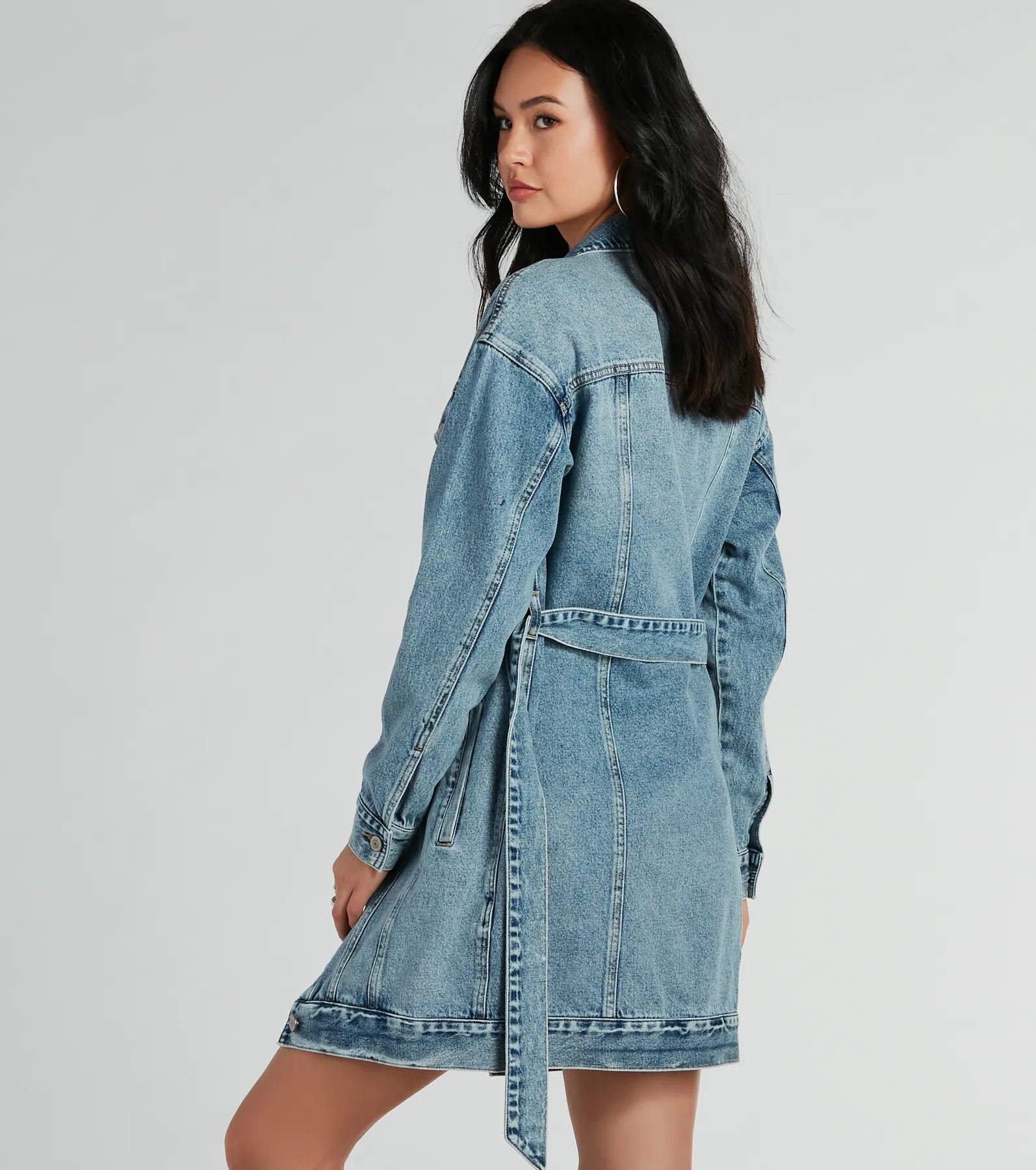 Crushin' It Belted Denim Trench Jacket - Image 3