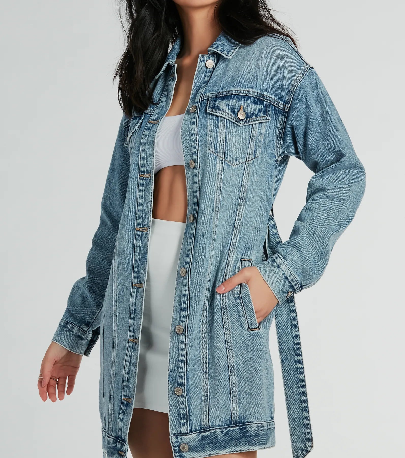 Crushin' It Belted Denim Trench Jacket - Image 4