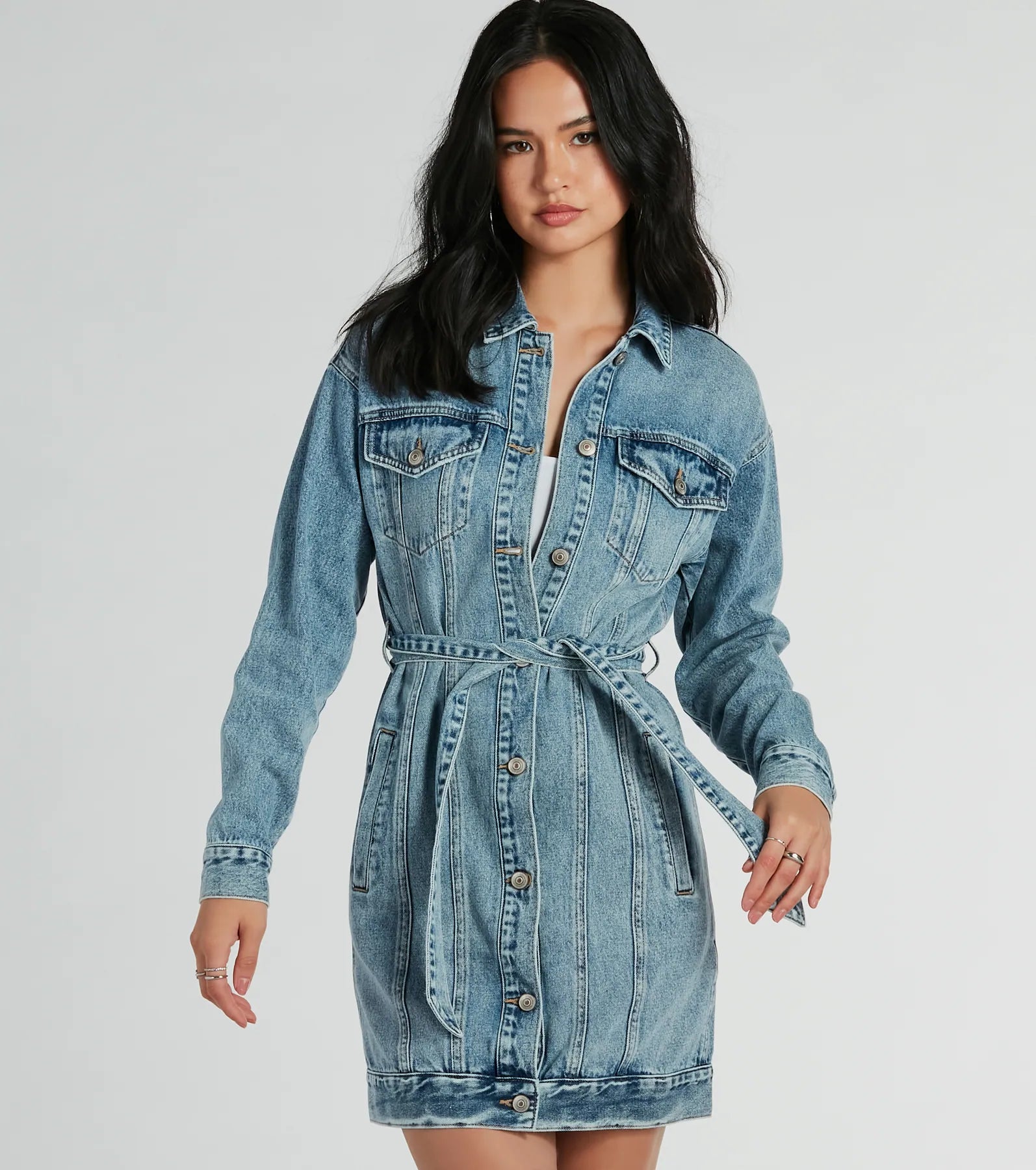 Crushin' It Belted Denim Trench Jacket - Image 5