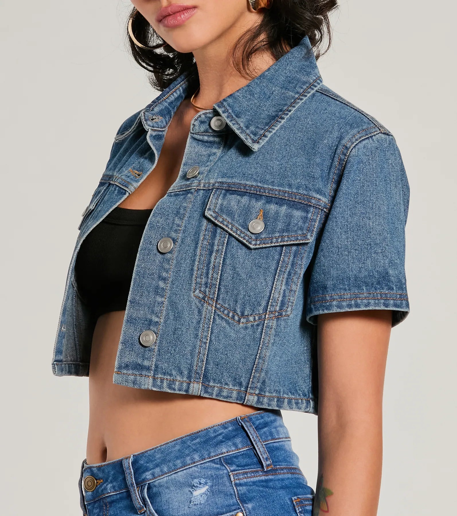 Cool Impression Short Sleeve Denim Jacket - Image 4