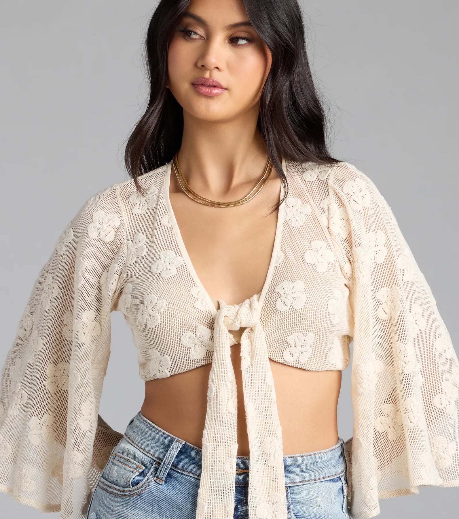 Want To Want Me Floral Crochet Tie Front Top - Image 4