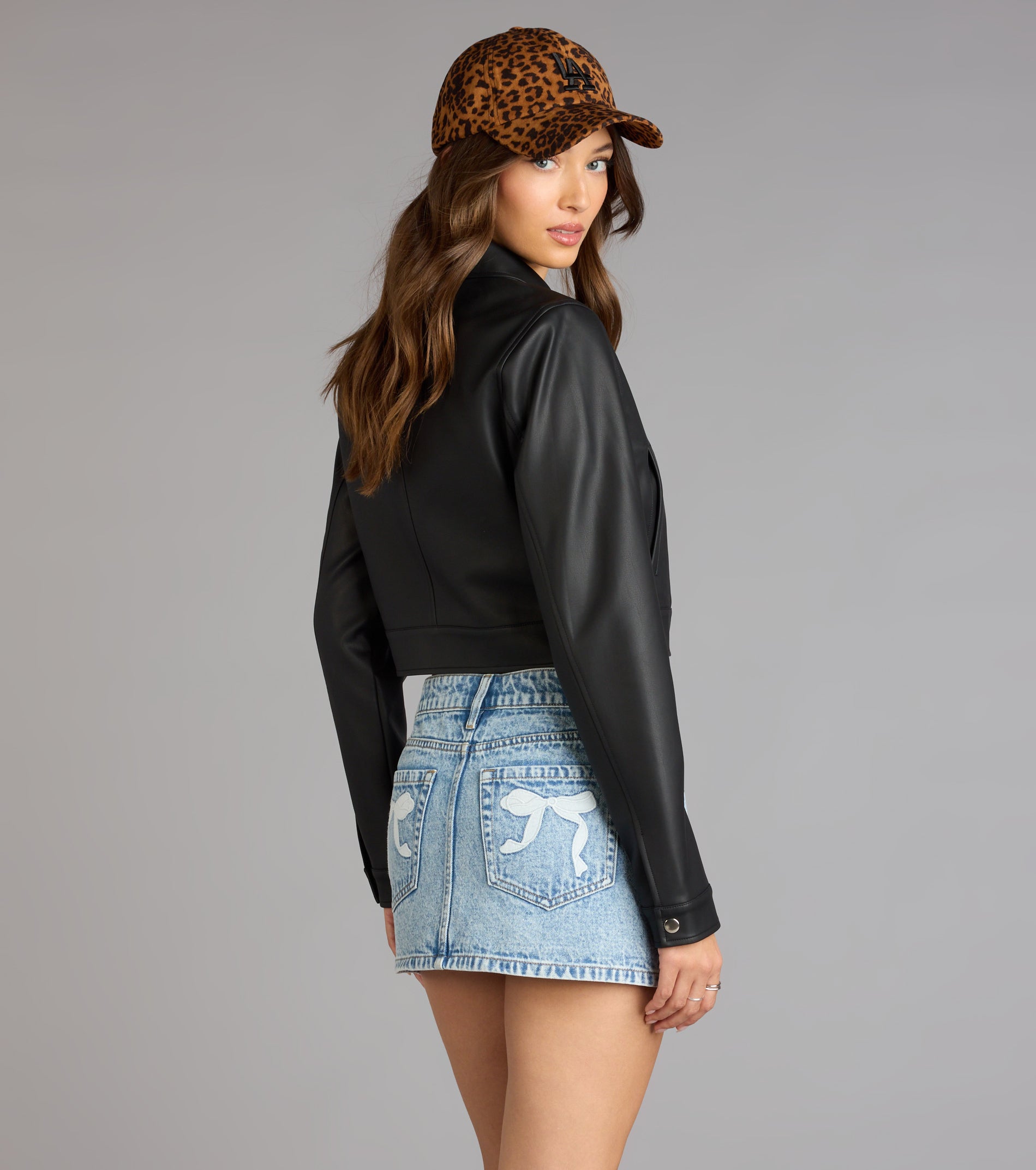 Cropped Attitude Faux Leather Jacket - Image 2