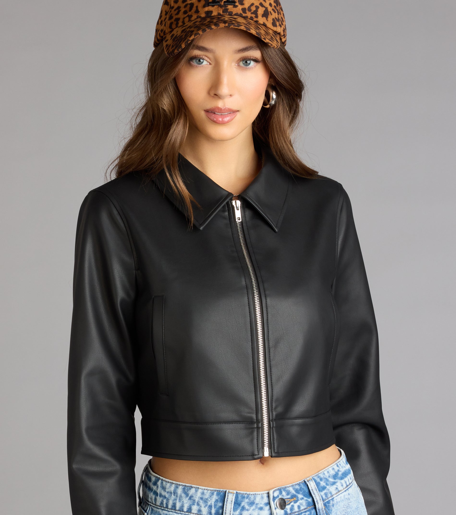 Cropped Attitude Faux Leather Jacket - Image 4