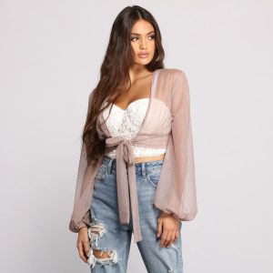 You Glow Girl Glitter Tie Front Cover Up