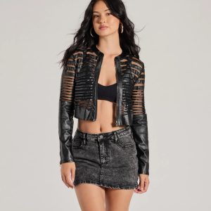 Faux Leather Illusion Striped Jacket