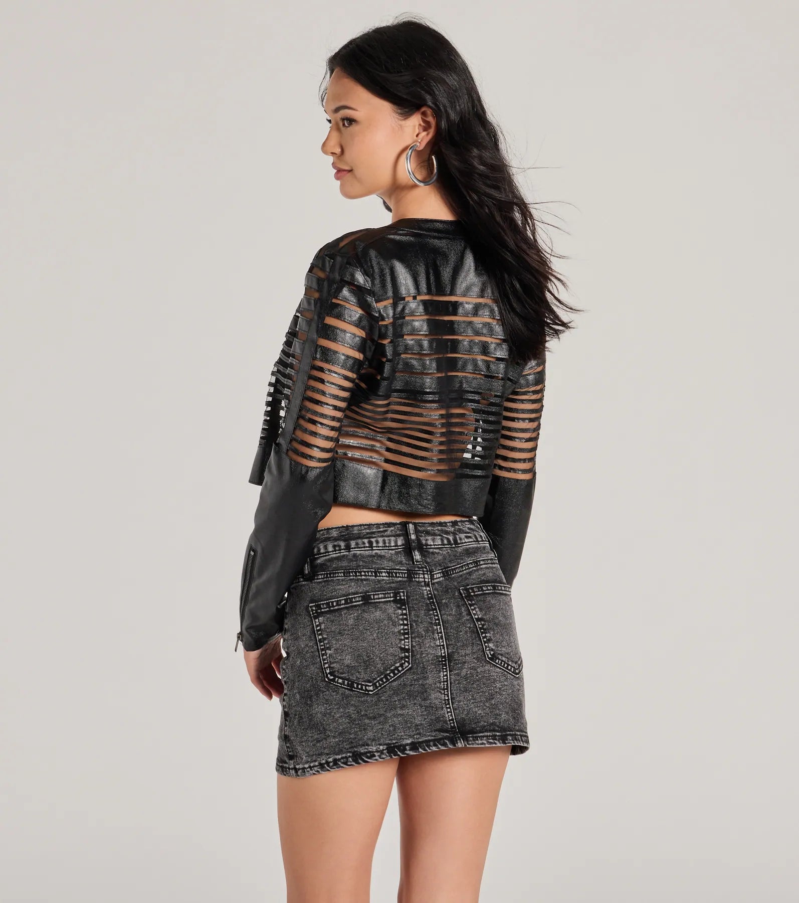 Faux Leather Illusion Striped Jacket - Image 2