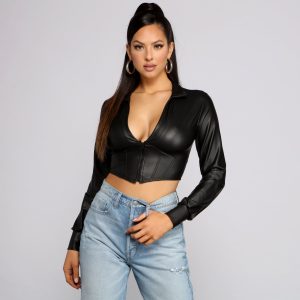 An Edgy Vibe Faux Leather Crop Top