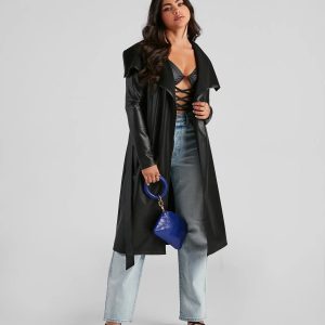 Elevated And Chic Faux Leather Trench