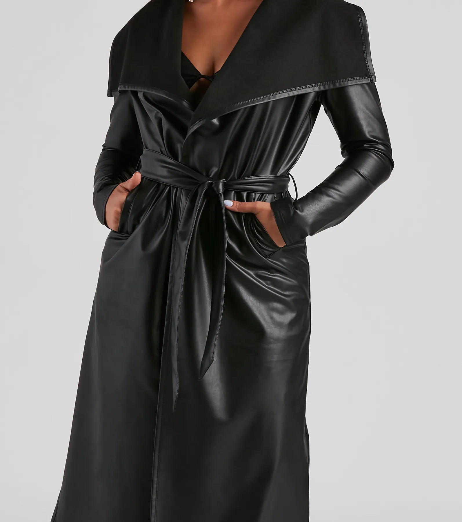 Elevated And Chic Faux Leather Trench - Image 5