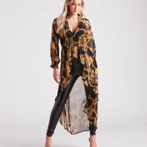 Bold Babe Status Chain Print Chiffon Duster