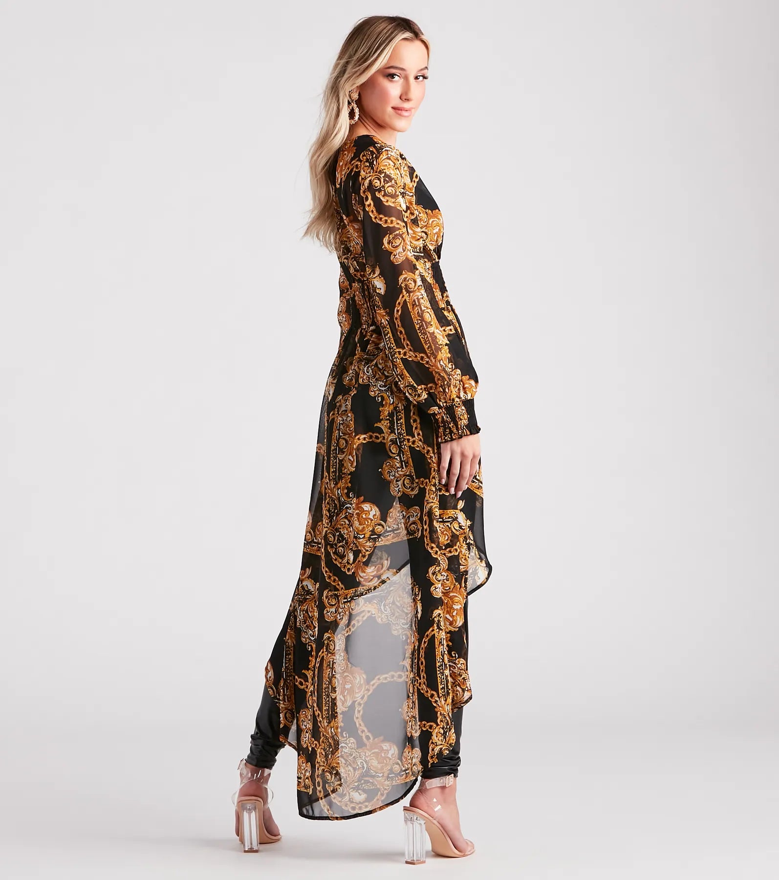 Bold Babe Status Chain Print Chiffon Duster - Image 2