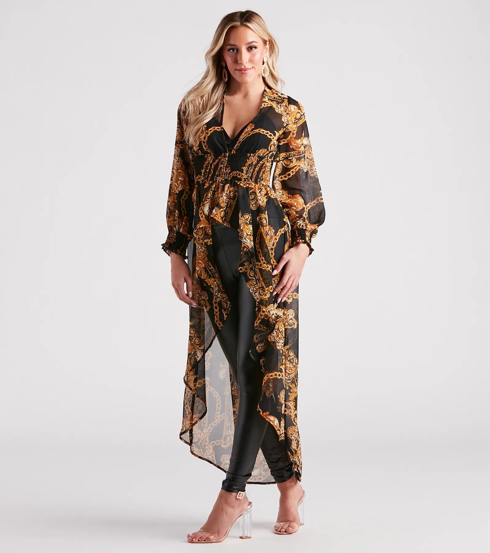 Bold Babe Status Chain Print Chiffon Duster - Image 3