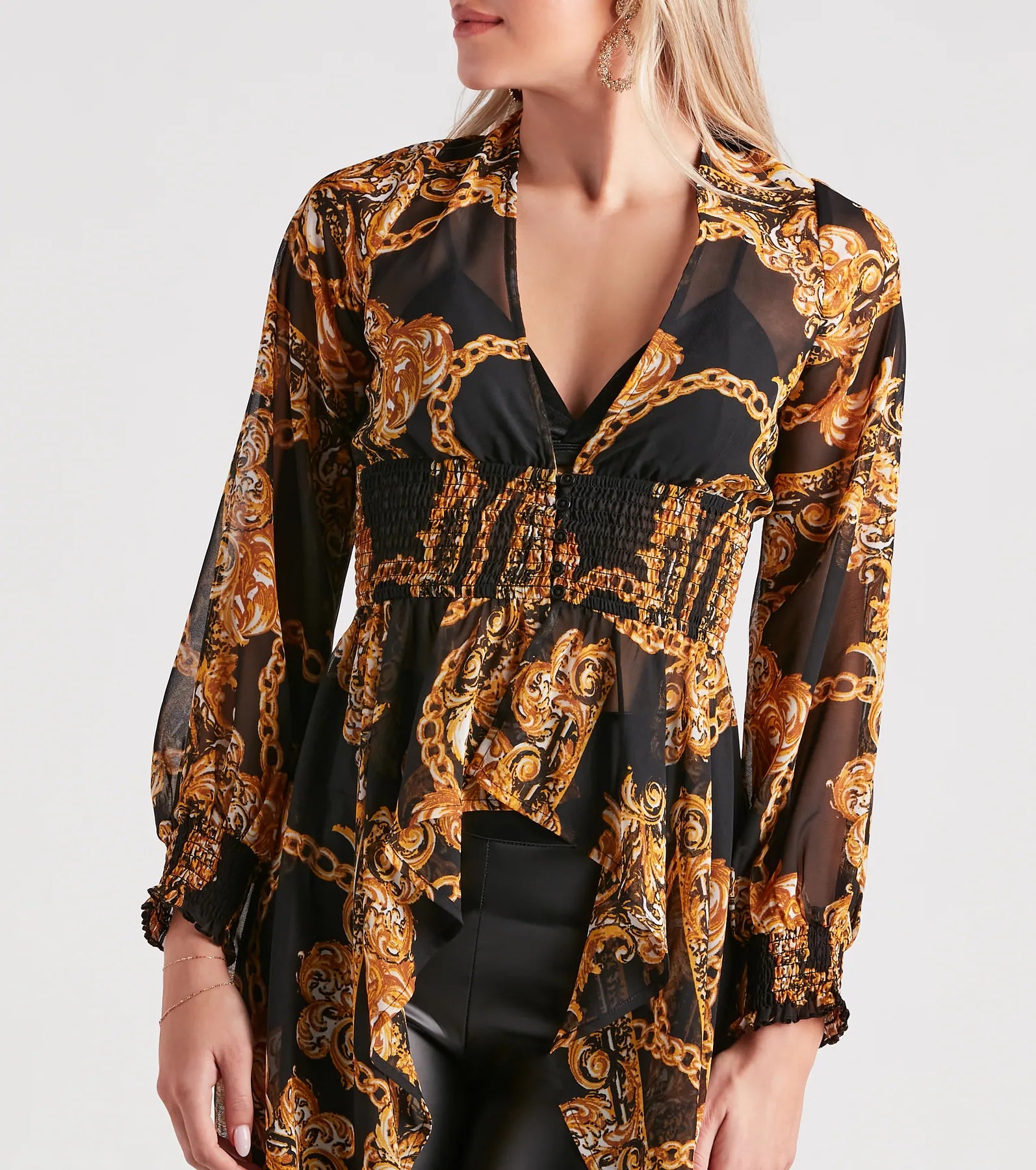 Bold Babe Status Chain Print Chiffon Duster - Image 4