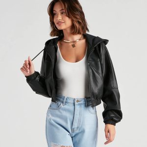 Major Edge Faux Leather Hoodie