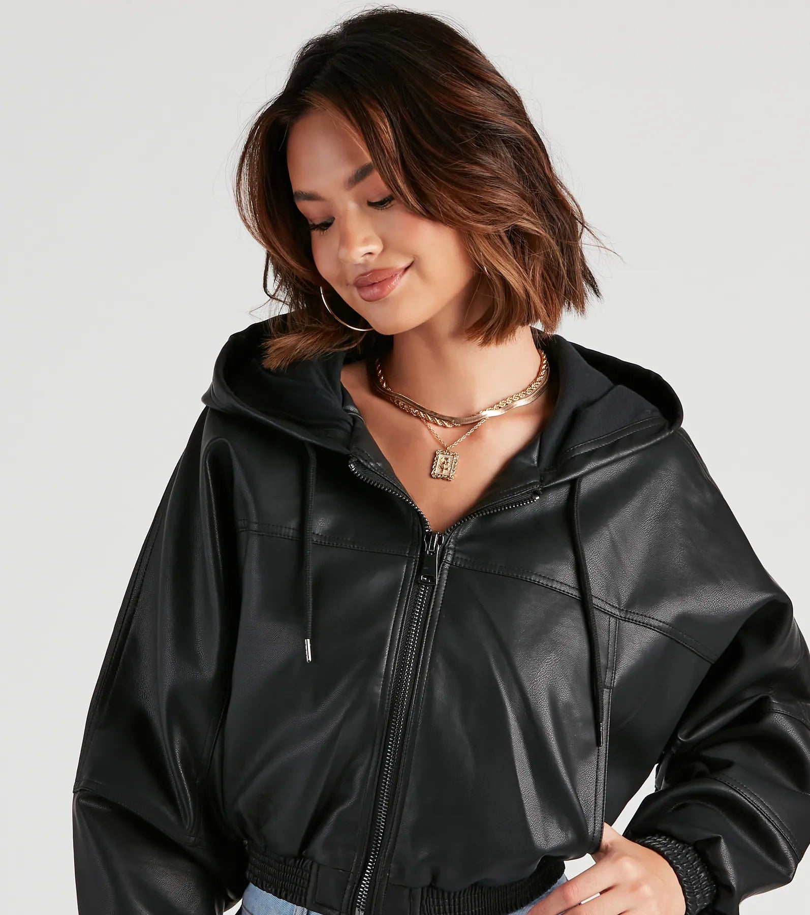 Major Edge Faux Leather Hoodie - Image 4