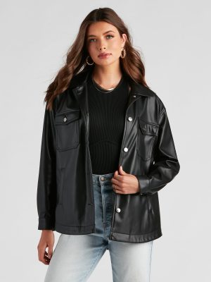 Trendsetting Vibes Faux Leather Shacket