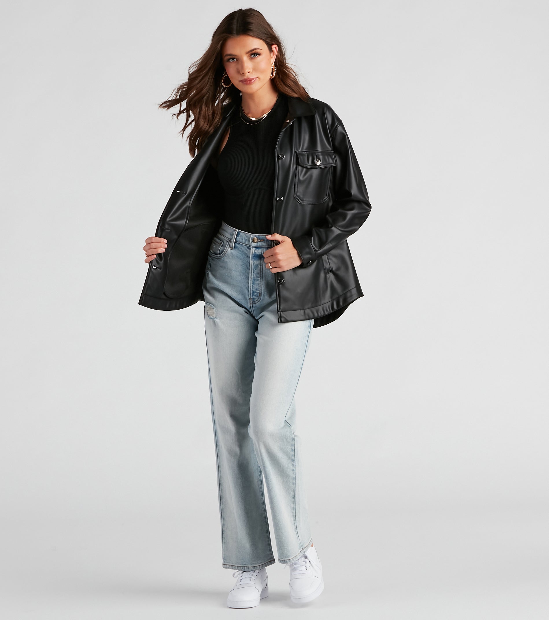 Trendsetting Vibes Faux Leather Shacket - Image 3
