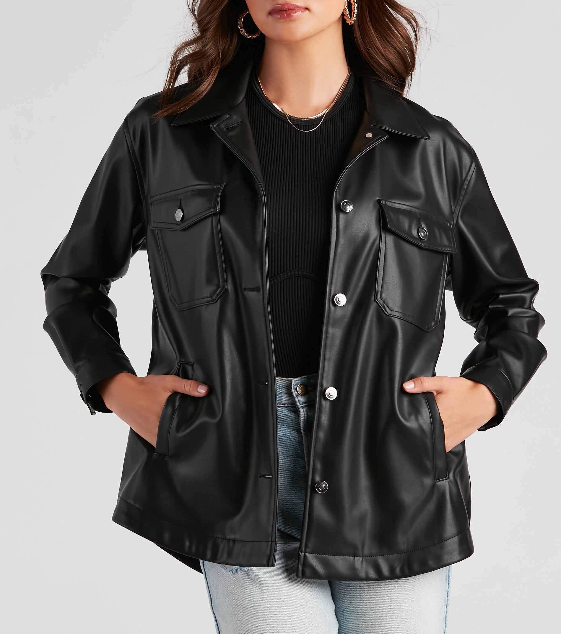 Trendsetting Vibes Faux Leather Shacket - Image 4