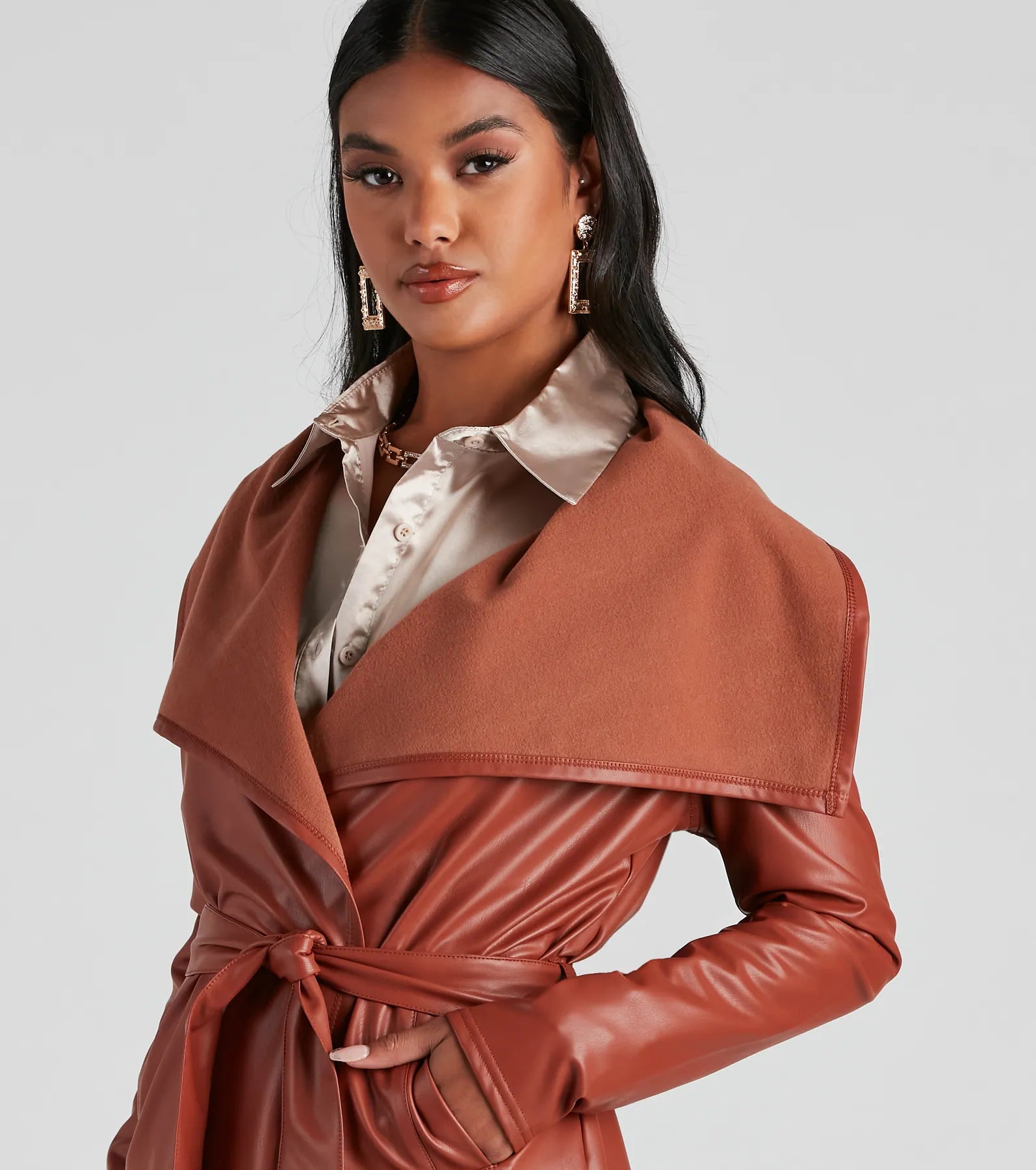 Elevated And Chic Faux Leather Trench - Image 9