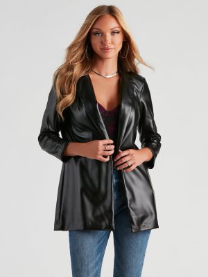 Elevated Sleek Faux Leather Blazer