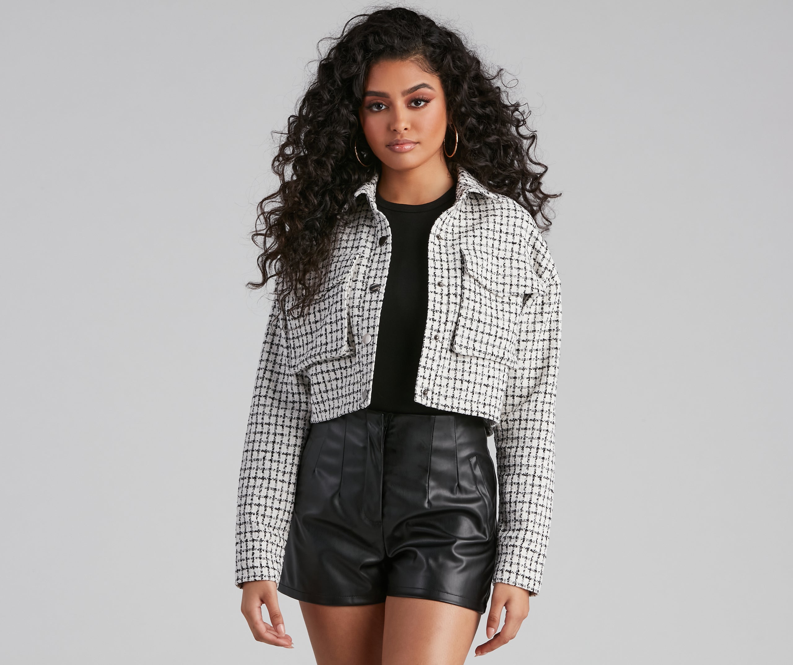 Preppy Element Tweed Crop Jacket - Image 4