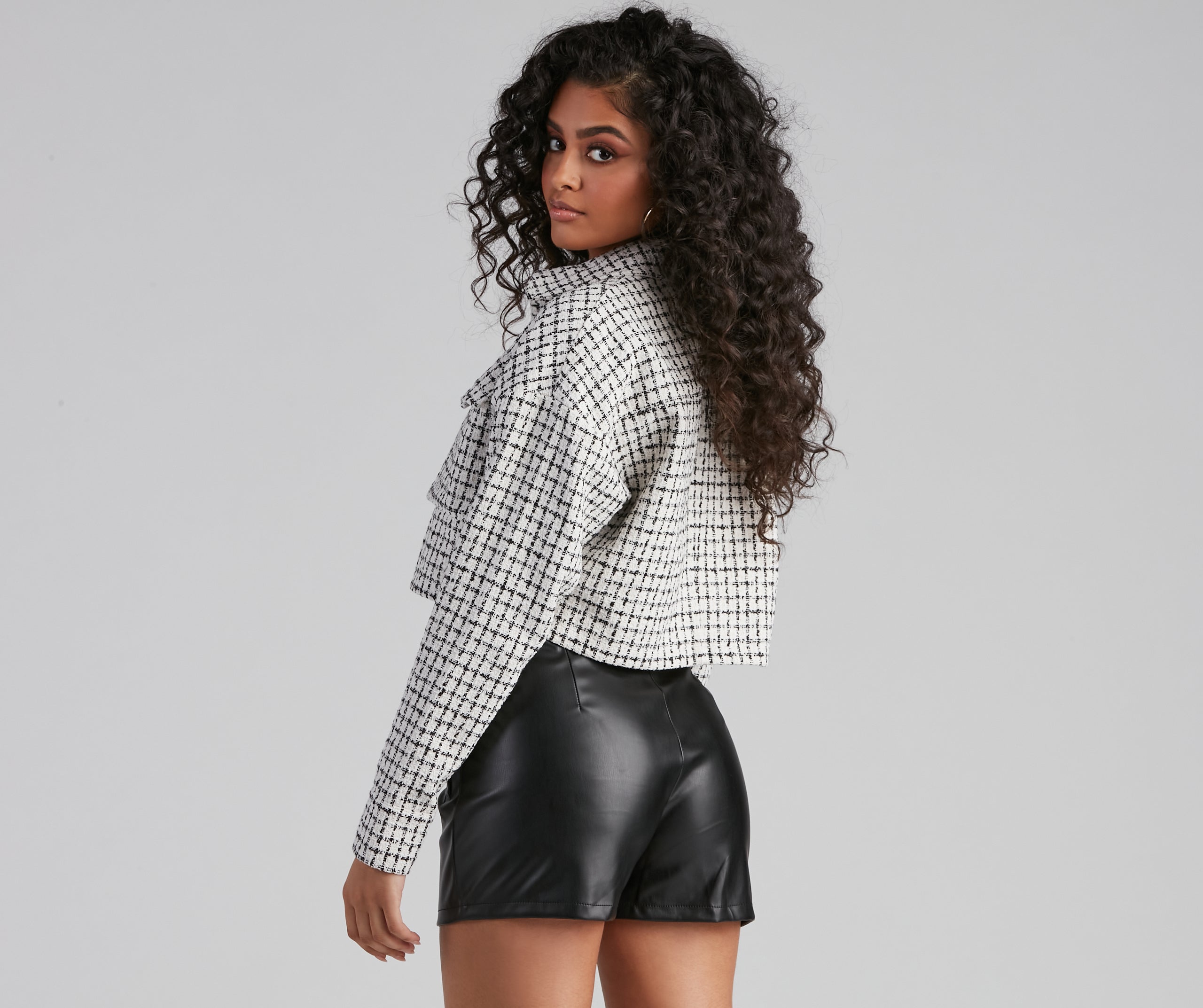 Preppy Element Tweed Crop Jacket - Image 2