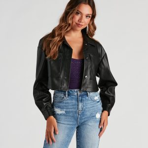 New Rule Faux Leather Crop Shacket