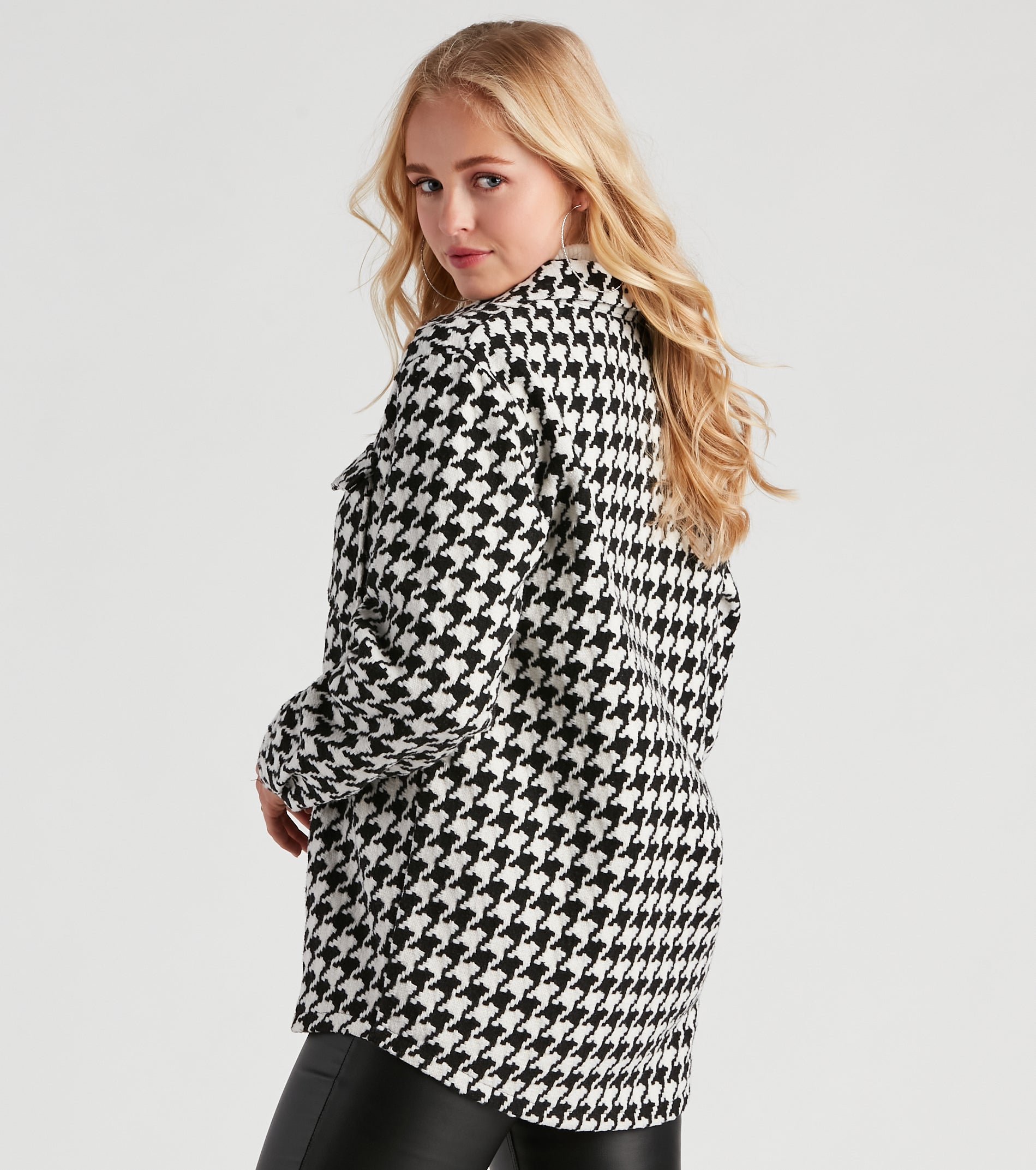Elevated Chic Houndstooth Woven Shacket - Image 2