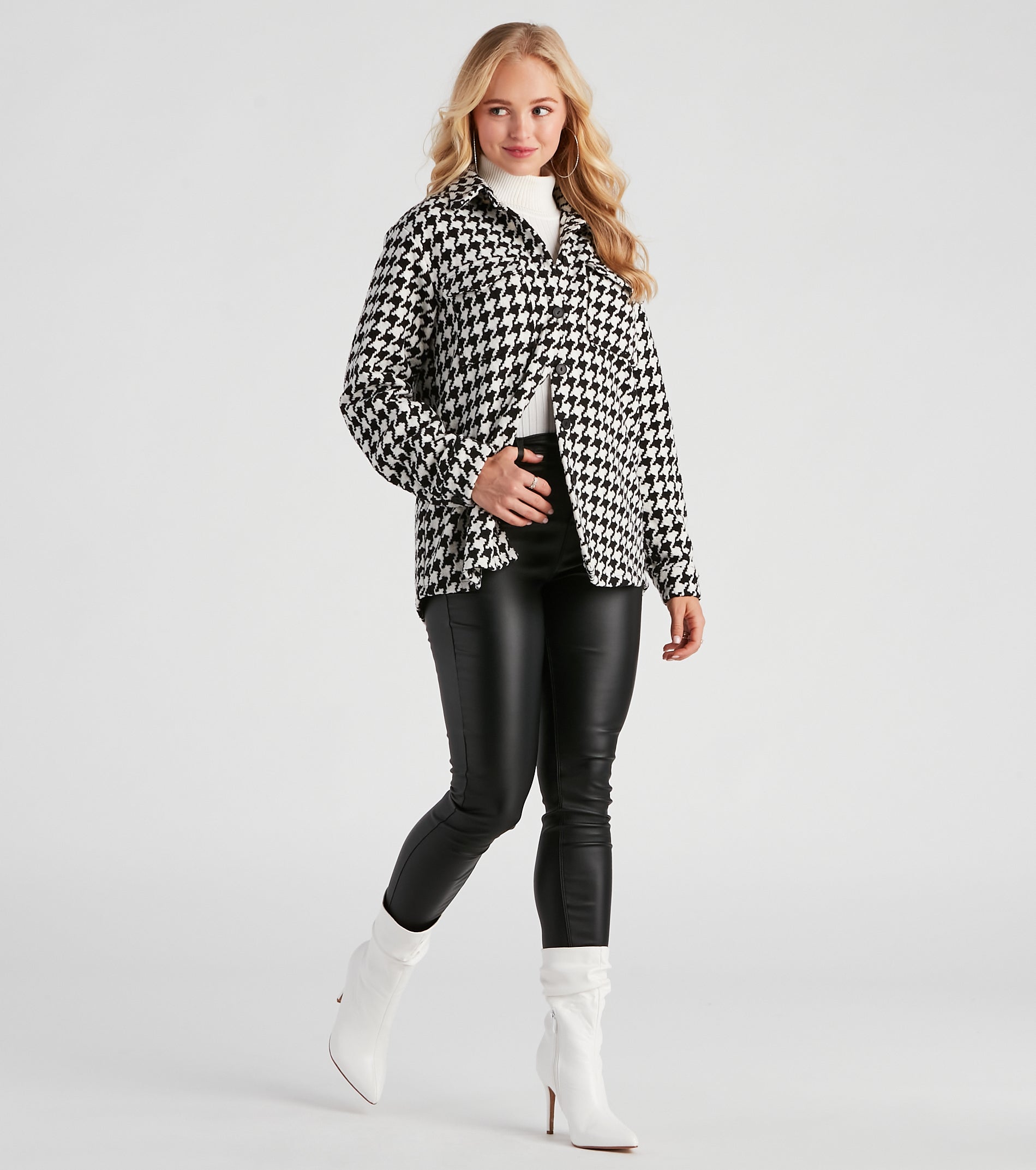 Elevated Chic Houndstooth Woven Shacket - Image 3