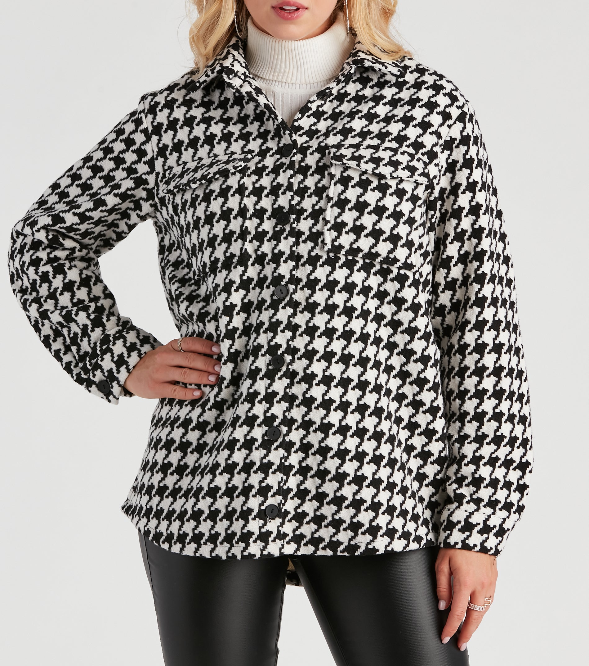 Elevated Chic Houndstooth Woven Shacket - Image 4