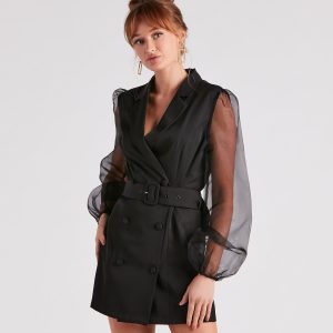 Chic And Fab Sheer Sleeve Blazer Dress