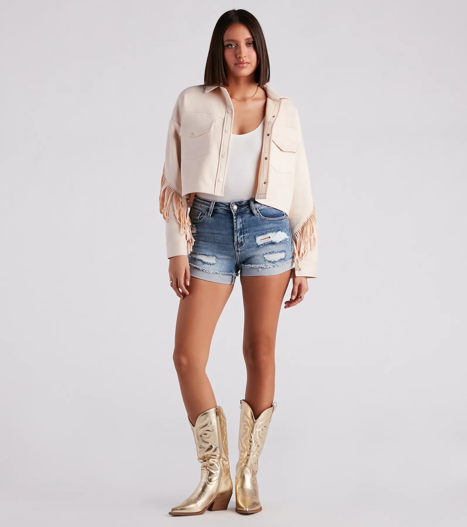 Festival 'Fit Fringe Cropped Shacket - Image 7