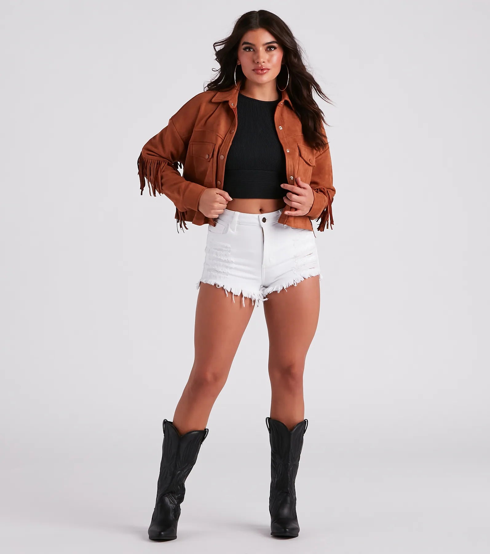 Festival 'Fit Fringe Cropped Shacket - Image 15