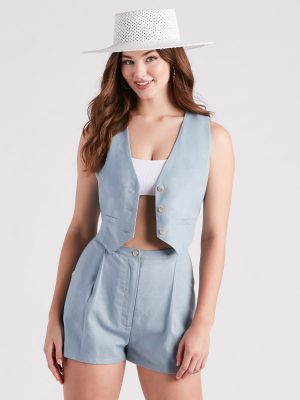 Casual And Chic Cropped Linen Vest