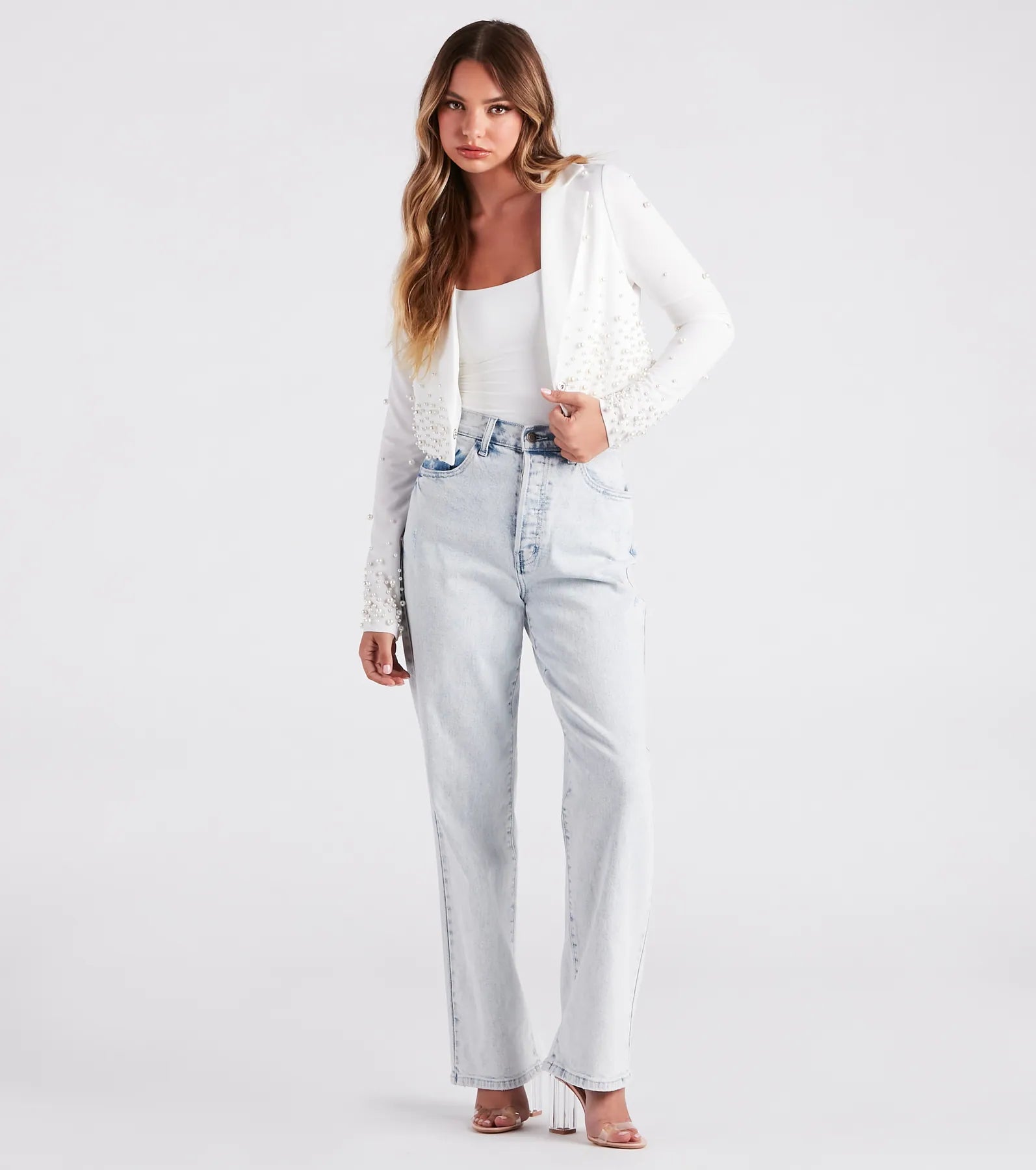 Pearly Perfect Crepe Crop Blazer - Image 3
