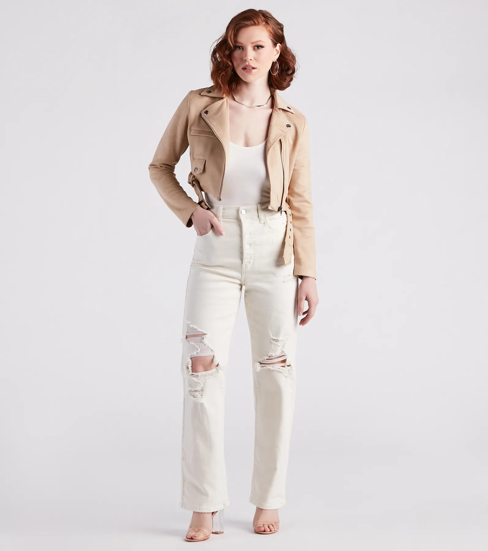 Edgy Soul Faux Suede Crop Moto Jacket - Image 3