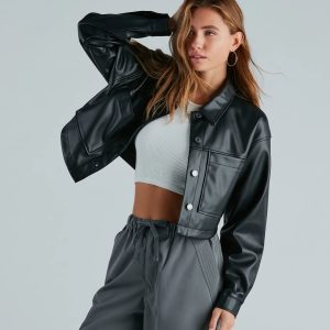 New Rule Faux Leather Crop Shacket